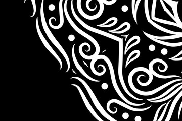 luxury BLACK AND WHITE traditional Indonesian Dayak batik design with aesthetic gradient background