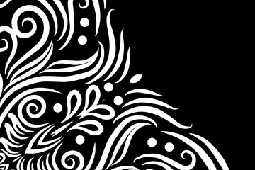 luxury BLACK AND WHITE traditional Indonesian Dayak batik design with aesthetic gradient background