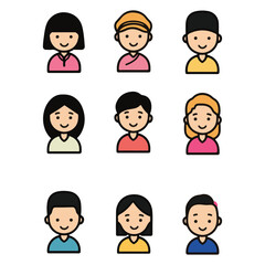 cute minimalist icons of asian people