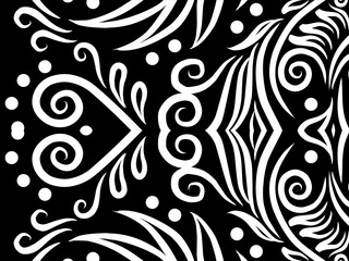 luxury BLACK AND WHITE traditional Indonesian Dayak batik design with aesthetic gradient background