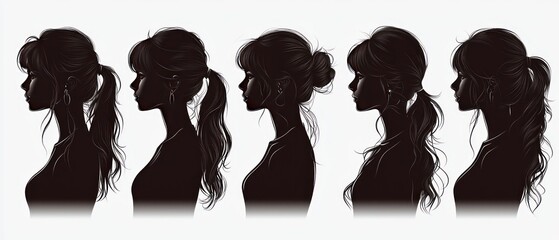 Female Silhouettes Variety Hairstyles