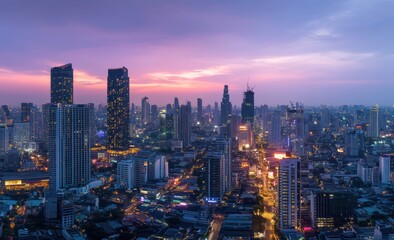 Fototapeta premium Bangkok Twilight Skyline: A Panoramic View of Urban Majesty at Dusk