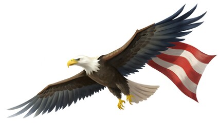 Fototapeta premium american bald eagle with flag