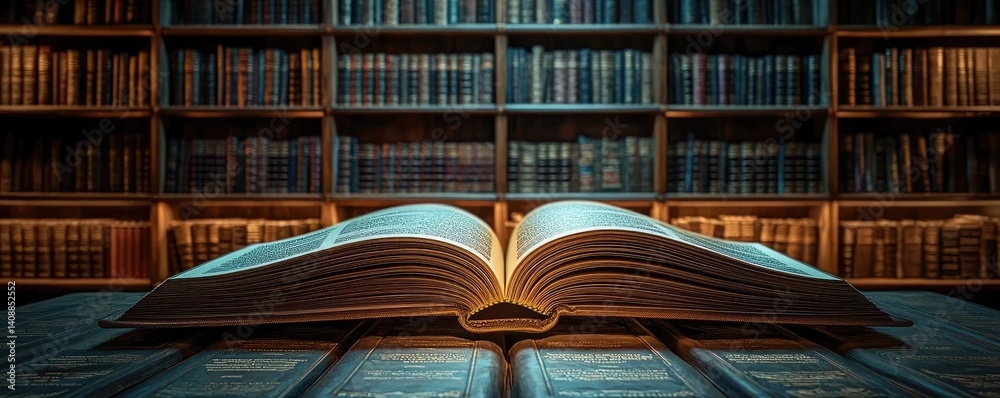 Aufkleber books floating in the air with flying and education concept. an open book with a library backdrop, e
