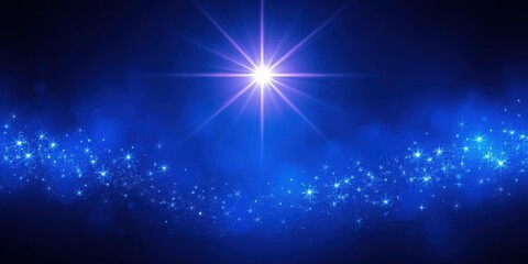 Obraz premium Magical Blue Starry Night Sky Background Glowing Light Sparkle Galaxy