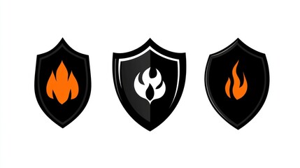 Obraz premium Fire protection shield icons; safety, security, design (2)