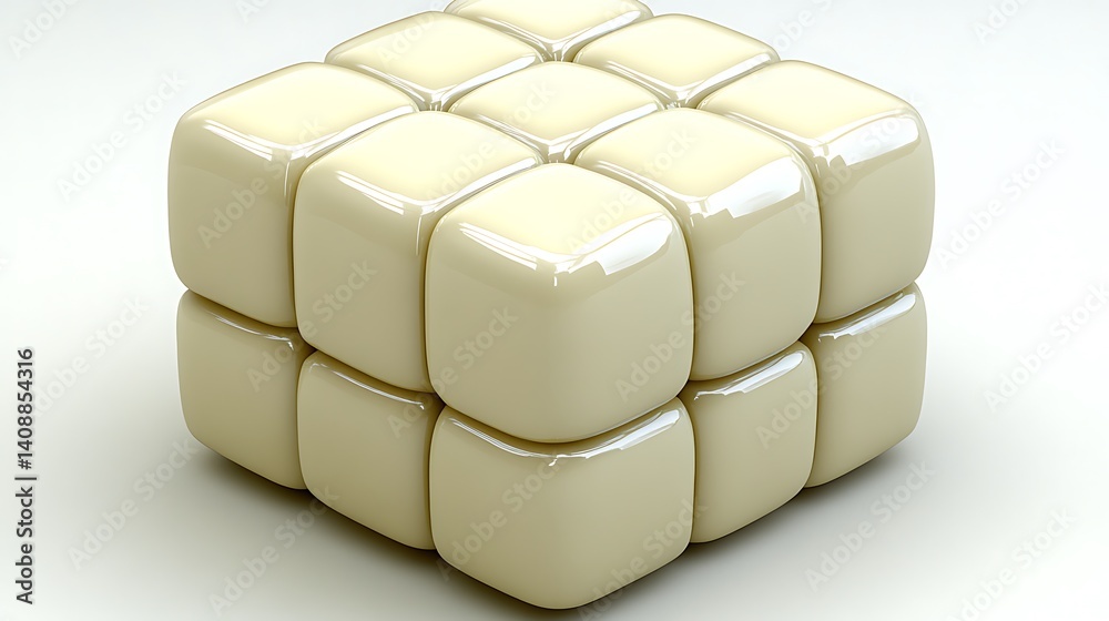 Poster a three dimensional structure composed of multiple rounded cube shapes