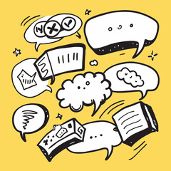 Vector set of speech bubbles. group of doodle speech buble on colorful background