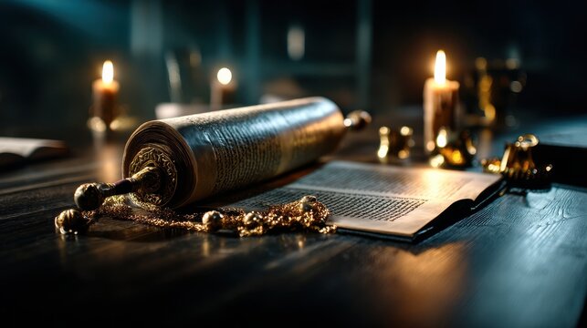 A scroll of paper with a candle on top of it