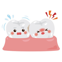 親知らずと正常な歯のキャラクターイラスト