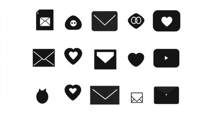 Social media icons mail, heart, play; design elements for app