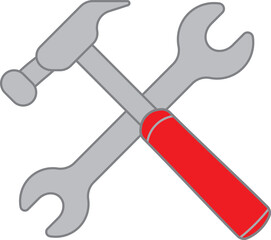 Hammer and Spanner Vector Illustration . House Tool, building construction equipment, symbol for setting, engineering, workshop and other