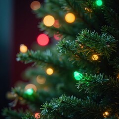 Twinkling Christmas tree lights adorn branches, evergreen, christmas tree, winter wonderland
