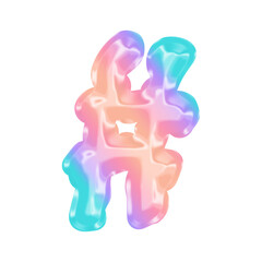 3D Hashtag Bubble Soap Blobs – Transparent Colorful Bubble Font for Birthday and Celebration Design