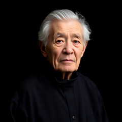 Fototapeta premium Portrait of elderly man in black clothes on a black background