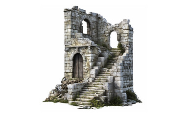 isolated PNG, Ancient stone building with crumbling walls old stone building ruin crumbling building ancient architecture on white transparent background