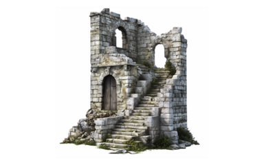 isolated PNG, Ancient stone building with crumbling walls old stone building ruin crumbling building ancient architecture on white transparent background