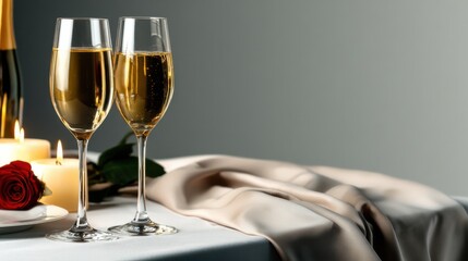 Two wine glasses with a candle on the table