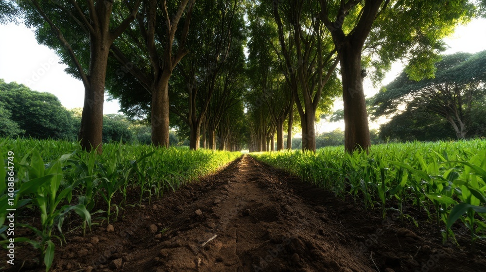 Aufkleber A path through a forest with trees on either side