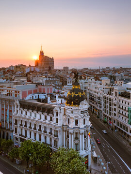 Sunset over the city of Madrid, Spain