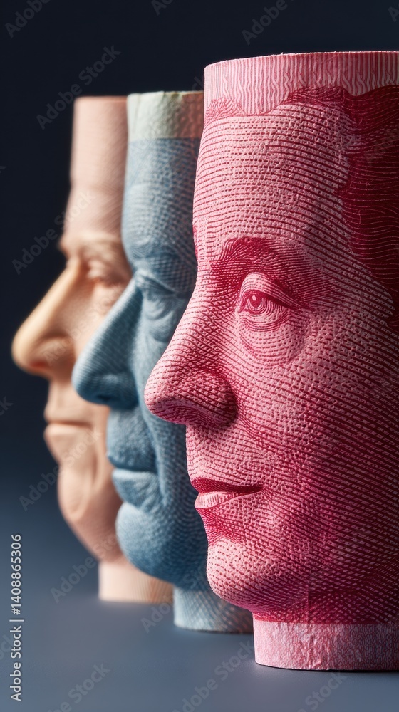 Poster global finance reimagined textural currency portraits revealing monetary dynamics in high-definition