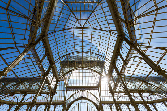 Crystal palace, glass roof, interior, Buen Retiro park, Madrid, Spain