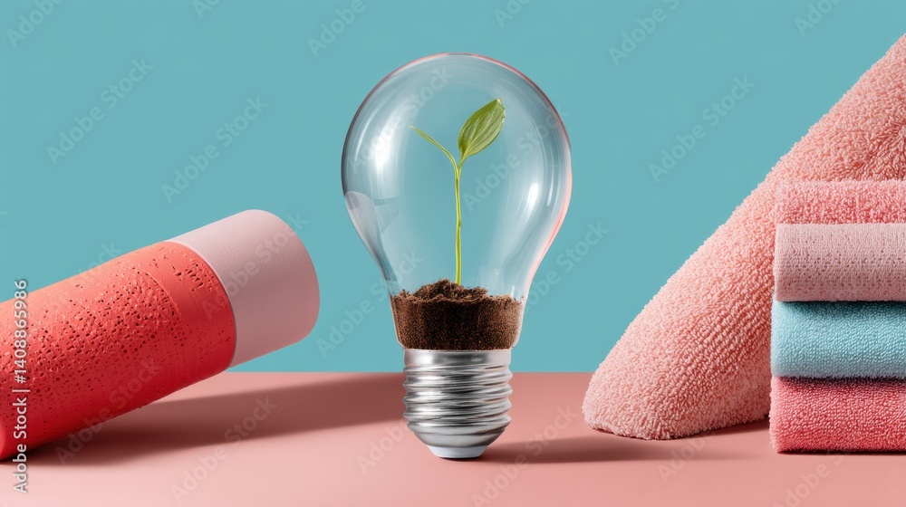 Poster Eco-Innovation Visualization Transformative Green Technology Lightbulb with Emerging Sapling - Sustainable Design Concept for Renewable Energy Solutions