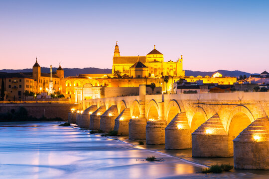 Famous roman bridge of Cordoba at dusk, Spain