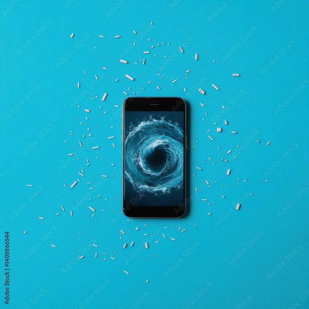 Aufkleber digital overwhelm minimalist smartphone visualization of notification chaos - gen z digital wellness