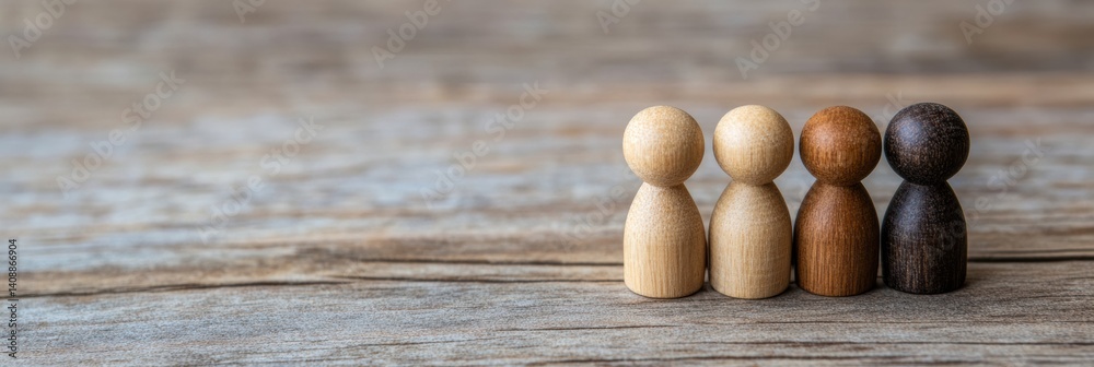 Aufkleber Inclusive Diversity and Belonging Minimalist Wooden Figurines Symbolizing Multicultural Unity, Empowerment, and Collaborative Human Connection in Modern Workplace Environments
