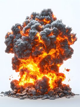 Intense combustive explosion in a shattered landscape