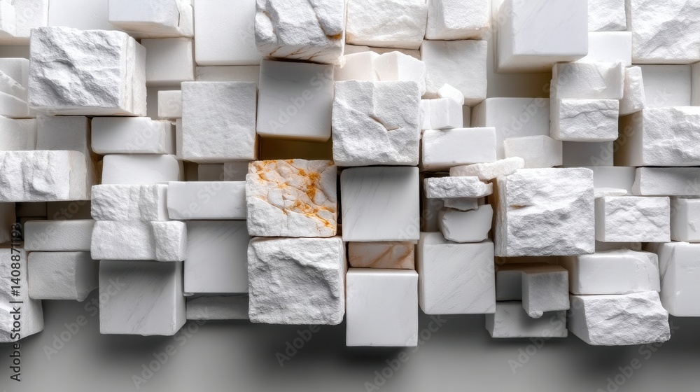 Poster a wall made of white blocks with a yellow spot in the middle