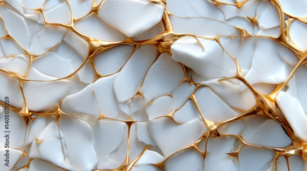 Poster the image is a close up of a white and gold patterned surface
