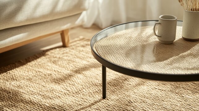 Modern coffee table design in cozy living room with natural light and stylish decor enhancements for contemporary homeowners