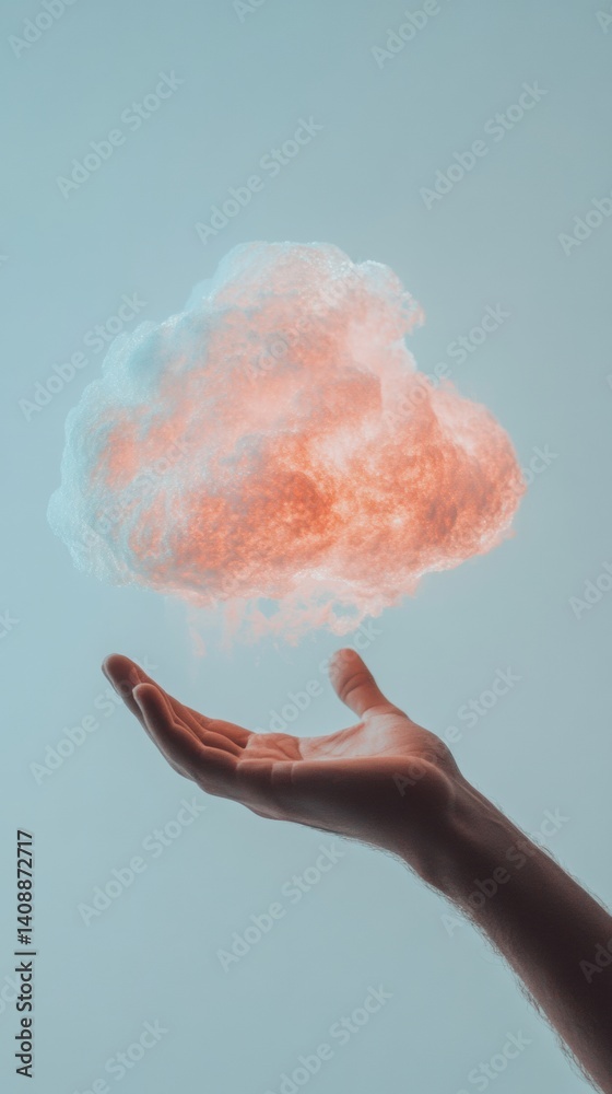 Poster Ethereal Cloud Computing Visualization Soft Pastel Holographic Data Interaction Showcasing Innovative Digital Transformation and Next-Gen Tech Imagination