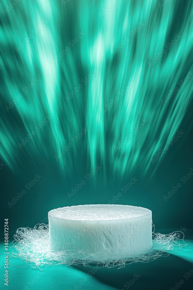 Poster futuristic wellness podium sleek silicone display with dynamic teal lighting - next-gen product visu