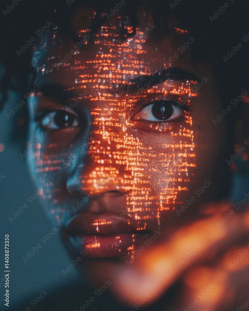 Poster Quantum Consciousness AI Neural Network Portrait Revealing Digital Identity Transformation in Cybersecuritys Immersive Visual Narrative