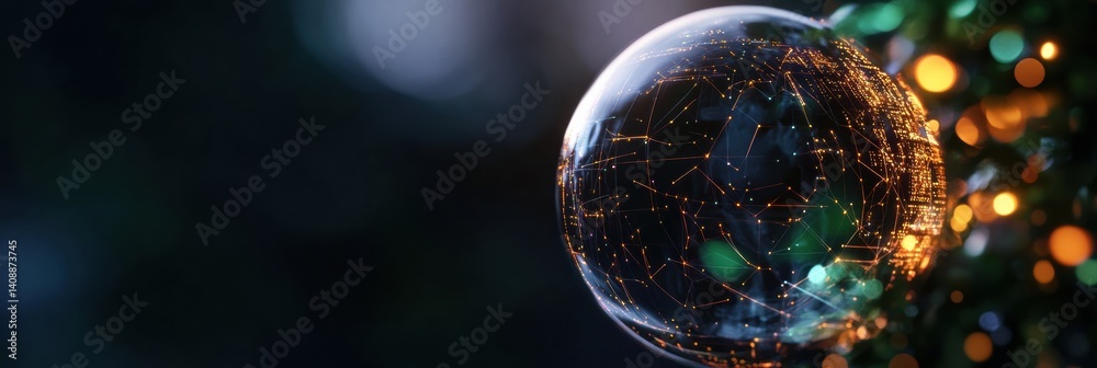 Poster Immersive Digital Frontier Futuristic AI-Powered Global Network Visualization in Translucent Holographic Sphere - Next-Gen Technological Innovation Landscape
