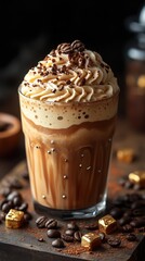 Iced coffee drink whipped cream topping