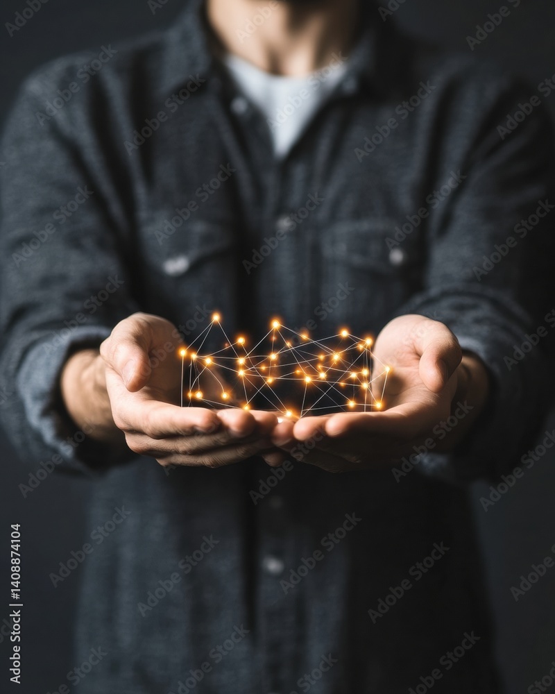 Poster Illuminating Digital Connectivity Innovative Network Visualization with Holographic Interconnected Nodes - Transformative Tech Leadership and Emerging Distributed Systems Concept