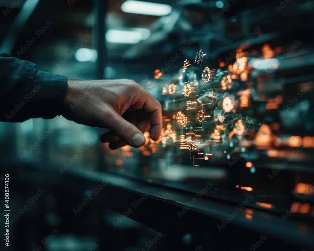 Poster Immersive Digital Transformation AI-Powered Emergency Management Interface Showcasing Next-Gen Holographic Workflow Optimization for Corporate Resilience and Technological Innovation