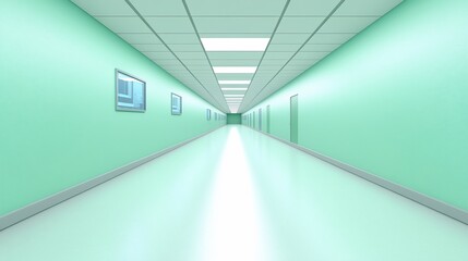 Obraz premium Empty mint green corridor. Perspective extends into distance