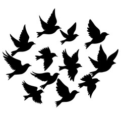 Silhouette Illustration Of Flying Birds Formation Black Birds In Flight Freedom And Nature Wildlife Decorative Design Element