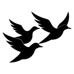 Silhouette Illustration Of Three Birds Flying In Formation Against A White Background Expressing Freedom And Grace