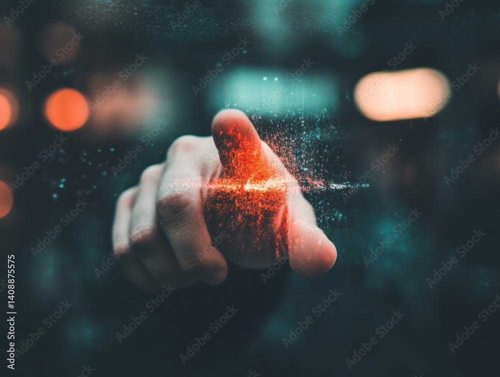 Aufkleber Immersive Digital Transformation Cinematic Tech Interaction with Particle Visualization - Next-Gen User Experience and Innovative Interface Design