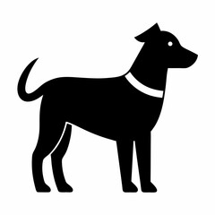 Black Silhouette Graphic Depicting A Dog Wearing A Collar Standing Isolated On White Background Minimalist Animal Pet Vector