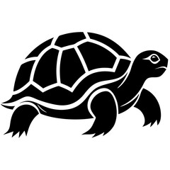 Simple Black Silhouette Of A Turtle Walking Slowly Isolated On White Background Vector Illustration Reptile Wildlife