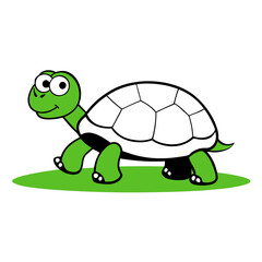 Cartoon Green Turtle Walking On Grass Animal Illustration For Childrens Books Cute And Simple Turtle Design