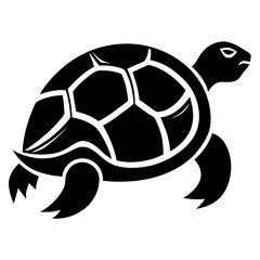 Sea Turtle Silhouette Graphic Vector Illustration Black And White Simple Decorative Underwater Marine Animal Illustration