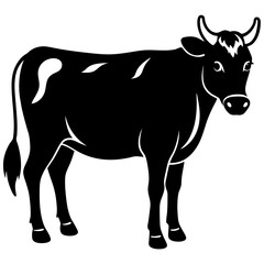 Silhouette Of A Black And White Cow Standing In Vector Illustration Farm Animal Icon Dairy Cattle Livestock Bovine